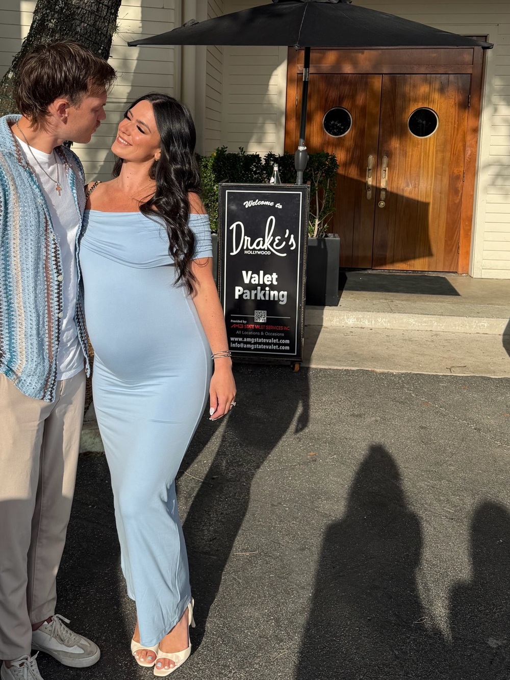 BUMPSUIT MATERNITY Blue Off-Shoulder Dress